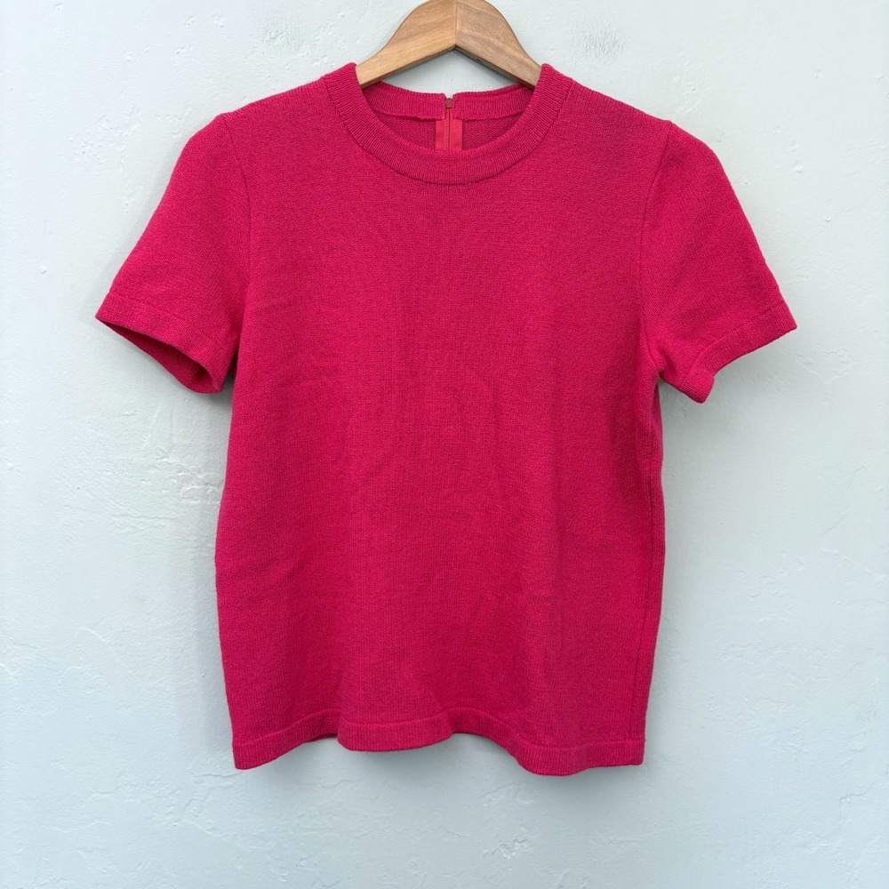 St John Sportswear Marie Gray Santana Knit Top Women Small Hot Pink Short Sleeve